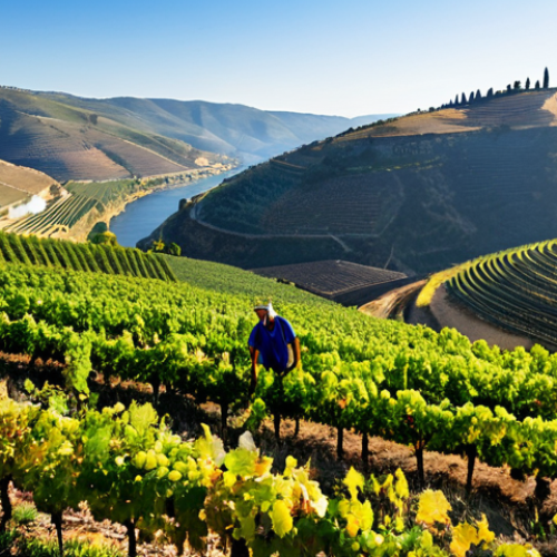 Home 6 Selective Harvesting in Douro Valley**
"A skilled agricultural worker in appropriate attire carefully harvesting ripe grapes from a vineyard in the Douro Valley, Portugal. Rolling hills and the Douro River are visible in the background. The worker is selecting only the most perfectly ripe grapes. Focus on the quality of the grapes and the precision of the harvest. Safe for work, appropriate content, fully clothed, professional photography, perfect anatomy, natural proportions, family-friendly."
**