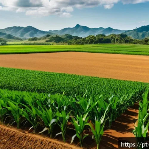 Home 31 농업기술과 바이오 기술 융합 사례 - A vibrant Brazilian agricultural field under a clear blue sky, showcasing genetically edited drought...