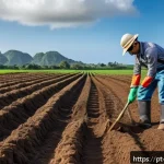 Home 18 농업기술 실기 시험 준비법 - A detailed agricultural field scene in Brazil during daylight, showcasing a farmer wearing appropria...